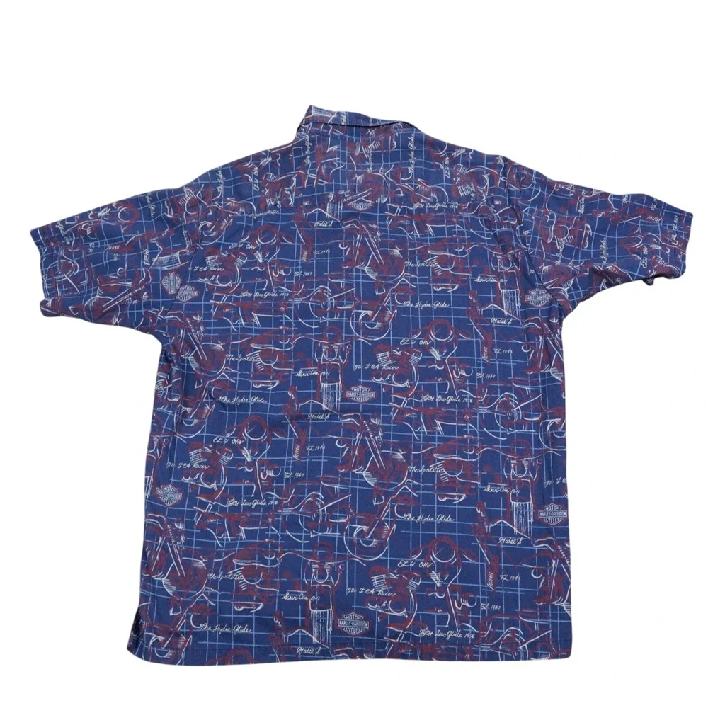 VTG Harley Davidson Tori Richard‎ Hawaiian Shirt Large USA FLH Duo-Glide 1958